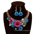 Factory wholesale braided crystal flowers exaggerated necklace set